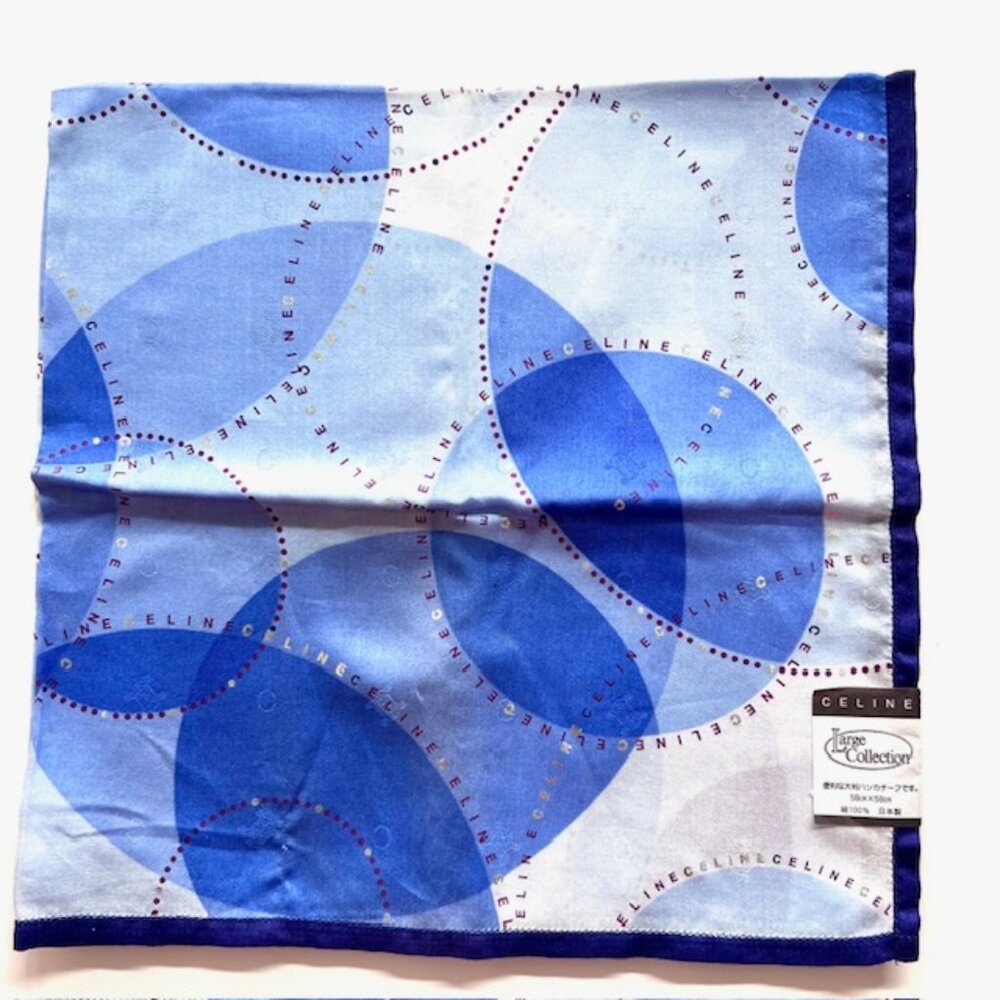 New -Large  Collect  CELINE Paris Mini Scarf 23" Cotton  Blue Sequin beads  (97